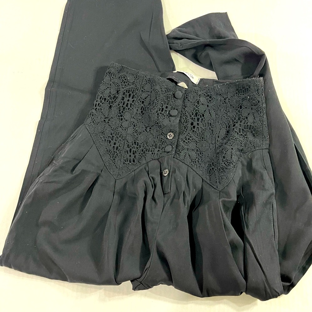 Chic Vintage Black Lace Detail Super High Waist Pants